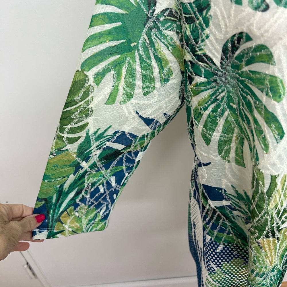 Chico’s Tropical Green Leaf Open-Front Swim Cover-Up/Kimono Size 3 - Picture 3 of 5